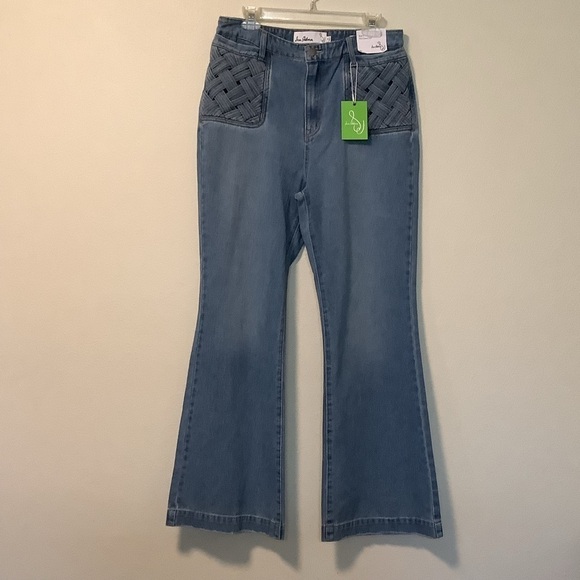Sam Edelman NWT Women’s size 31 lattice pocket Bay trouser denim flare jeans - Picture 3 of 11